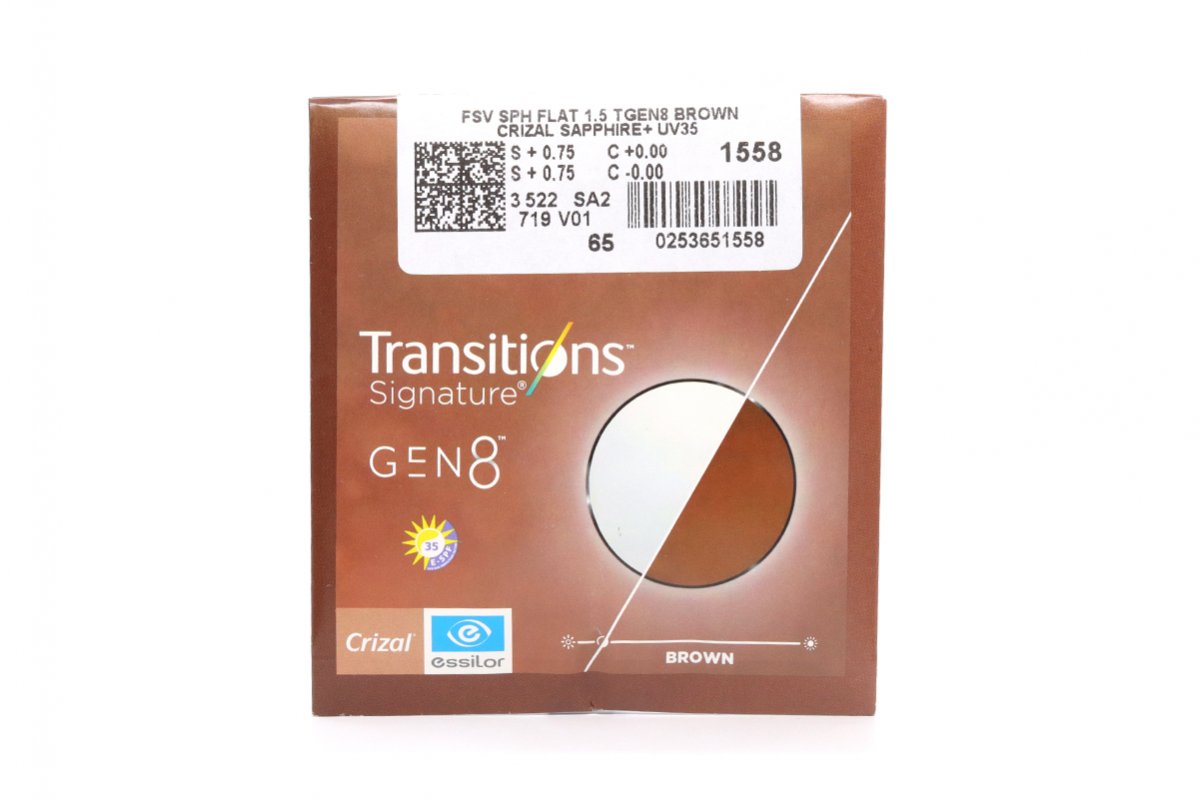 ESSILOR 1.5 Orma Transition Gen8 BROWN CRIZAL SAPPHIRE (d65)